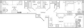 ЖК «Parkolovo», планировка 2-комнатной квартиры, 63.14 м²