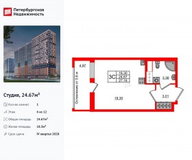 ЖК «Город звезд», планировка студии, 24.67 м²