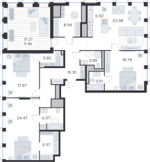 ЖК «GloraX Premium Василеостровский», планировка 4-комнатной квартиры, 148.10 м²