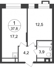 ЖК «Первый Московский», планировка 1-комнатной квартиры, 37.80 м²
