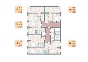 ЖК «Дюна», планировка 2-комнатной квартиры, 46.78 м²