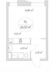 Апарт-комплекс «N'ice loft», планировка студии, 26.50 м²