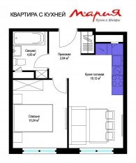 ЖК «Эко Видное 2.0», планировка 1-комнатной квартиры, 32.90 м²