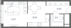 ЖК «Headliner», планировка 1-комнатной квартиры, 29.90 м²
