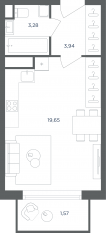 МФК «Равновесие», планировка студии, 28.50 м²