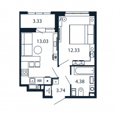 ЖК «Полис Приморский 2», планировка 1-комнатной квартиры, 33.50 м²