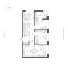 ЖК «ARTEL», планировка 3-комнатной квартиры, 74.15 м²