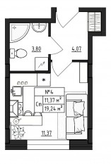 МЖК «Верево-Сити», планировка студии, 19.24 м²