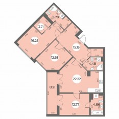 ЖК «Огни Залива», планировка 3-комнатной квартиры, 101.76 м²