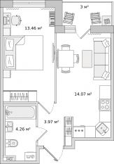 ЖК «Parkolovo», планировка 1-комнатной квартиры, 38.56 м²