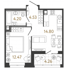 ЖК «Ultra City 3.0», планировка 1-комнатной квартиры, 36.00 м²