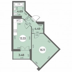 ЖК «Огни Залива», планировка 1-комнатной квартиры, 40.36 м²