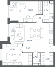 ЖК «Headliner», планировка 3-комнатной квартиры, 86.40 м²