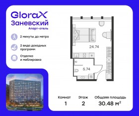 Апарт-комплекс «GloraX Заневский», планировка студии, 28.90 м²
