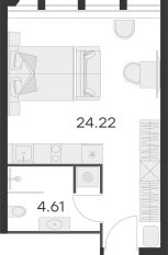 Апарт-комплекс «GloraX Заневский», планировка студии, 27.50 м²