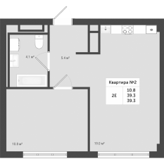 МЖК «Яковлево», планировка 2-комнатной квартиры, 39.30 м²