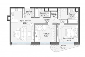 ЖК Дом «Лаврушинский», планировка 2-комнатной квартиры, 88.20 м²