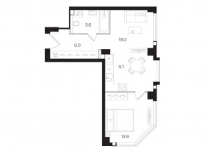 ЖК «Мангазея на Тульской», планировка 1-комнатной квартиры, 51.60 м²