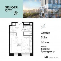 ЖК «Селигер Сити», планировка студии, 31.14 м²
