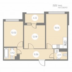 ЖК «БФА в Озерках», планировка 2-комнатной квартиры, 59.91 м²