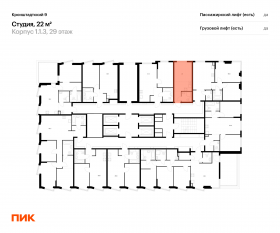 ЖК «Кронштадтский 9», планировка студии, 22.00 м²