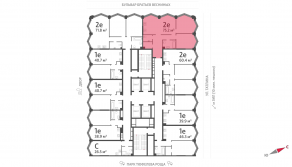 ЖК «ЗИЛАРТ», планировка 2-комнатной квартиры, 75.20 м²