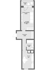 ЖК «Клевер», планировка 1-комнатной квартиры, 42.60 м²