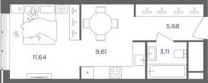 ЖК «Headliner», планировка 1-комнатной квартиры, 30.30 м²