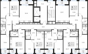 ЖК «GloraX Парголово», планировка 3-комнатной квартиры, 87.29 м²