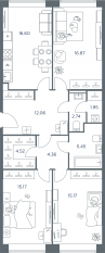 ЖК «iLove», планировка 3-комнатной квартиры, 94.80 м²