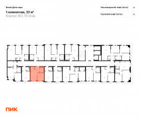 ЖК «Белая Дача парк», планировка 1-комнатной квартиры, 32.00 м²