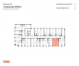 ЖК «Ильинские луга», планировка 1-комнатной квартиры, 37.09 м²