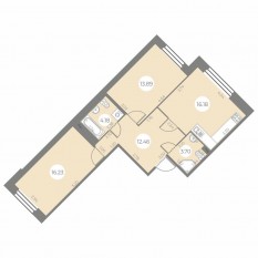 ЖК «Огни Залива», планировка 2-комнатной квартиры, 66.64 м²