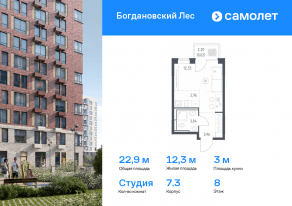 ЖК «Богдановский Лес», планировка студии, 22.91 м²