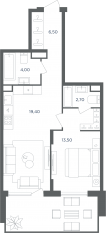 МФК «Равновесие», планировка 2-комнатной квартиры, 46.10 м²