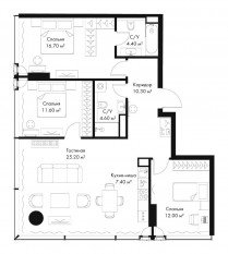 МФК «SLAVA», планировка 3-комнатной квартиры, 92.20 м²