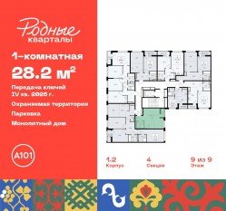 ЖК «Родные кварталы», планировка студии, 28.20 м²
