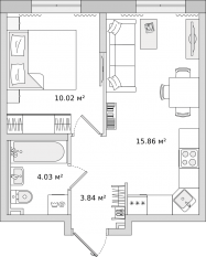 ЖК ЦДС «Новые Горизонты», планировка студии, 33.50 м²