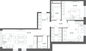 ЖК «Headliner», планировка 4-комнатной квартиры, 80.79 м²