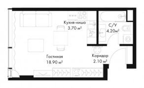 МФК «SLAVA», планировка студии, 28.90 м²
