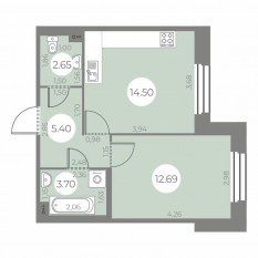 ЖК «Огни Залива», планировка 1-комнатной квартиры, 38.94 м²