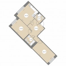 ЖК «Огни Залива», планировка 2-комнатной квартиры, 66.28 м²