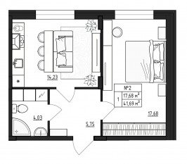 МЖК «Верево-Сити», планировка 1-комнатной квартиры, 41.69 м²
