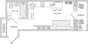 ЖК «Город Первых», планировка студии, 26.81 м²