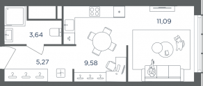 ЖК «Headliner», планировка 1-комнатной квартиры, 29.60 м²