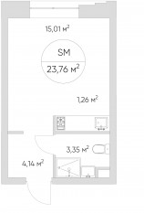 Апарт-комплекс «N'ice loft», планировка студии, 23.80 м²