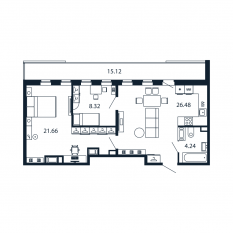 ЖК «Полис Приморский 2», планировка 2-комнатной квартиры, 60.60 м²