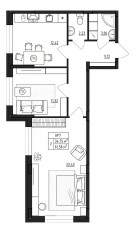 МЖК «Верево-Сити», планировка 2-комнатной квартиры, 61.58 м²