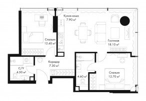 МФК «SLAVA», планировка 2-комнатной квартиры, 67.50 м²