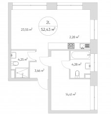 Апарт-комплекс «N'ice loft», планировка 2-комнатной квартиры, 52.30 м²